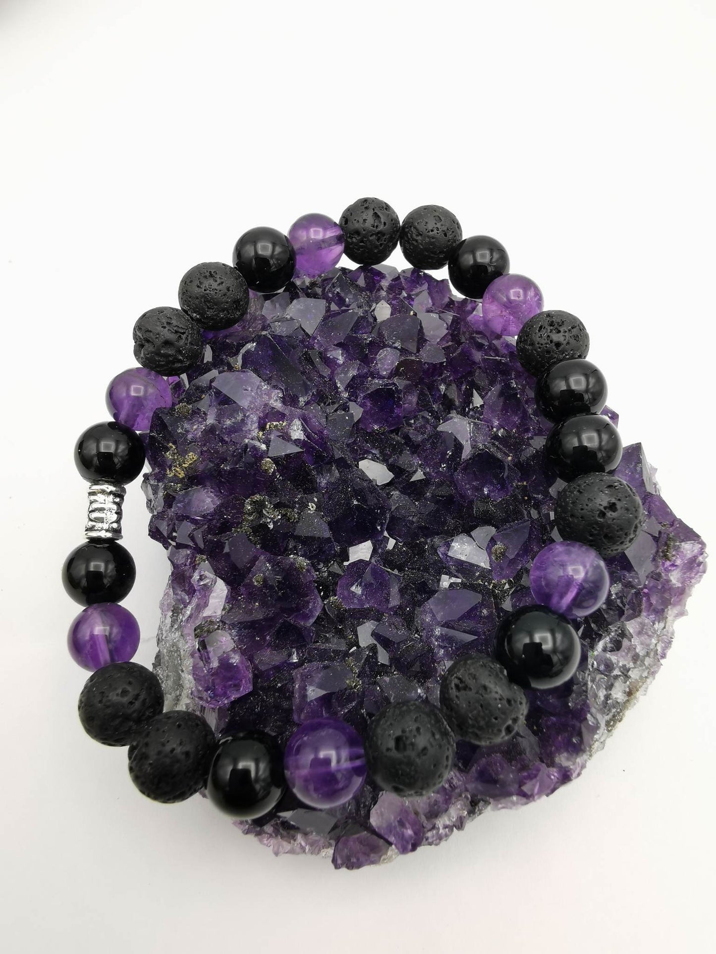 Bracelet AMETHYSTE ET PIERRE DE LAVE- 8mm